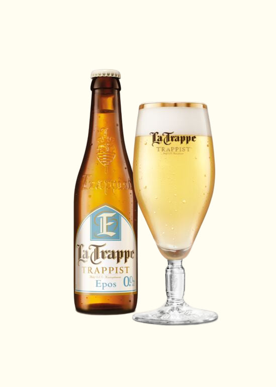 La Trappe Epos 0.0% with a filled glass